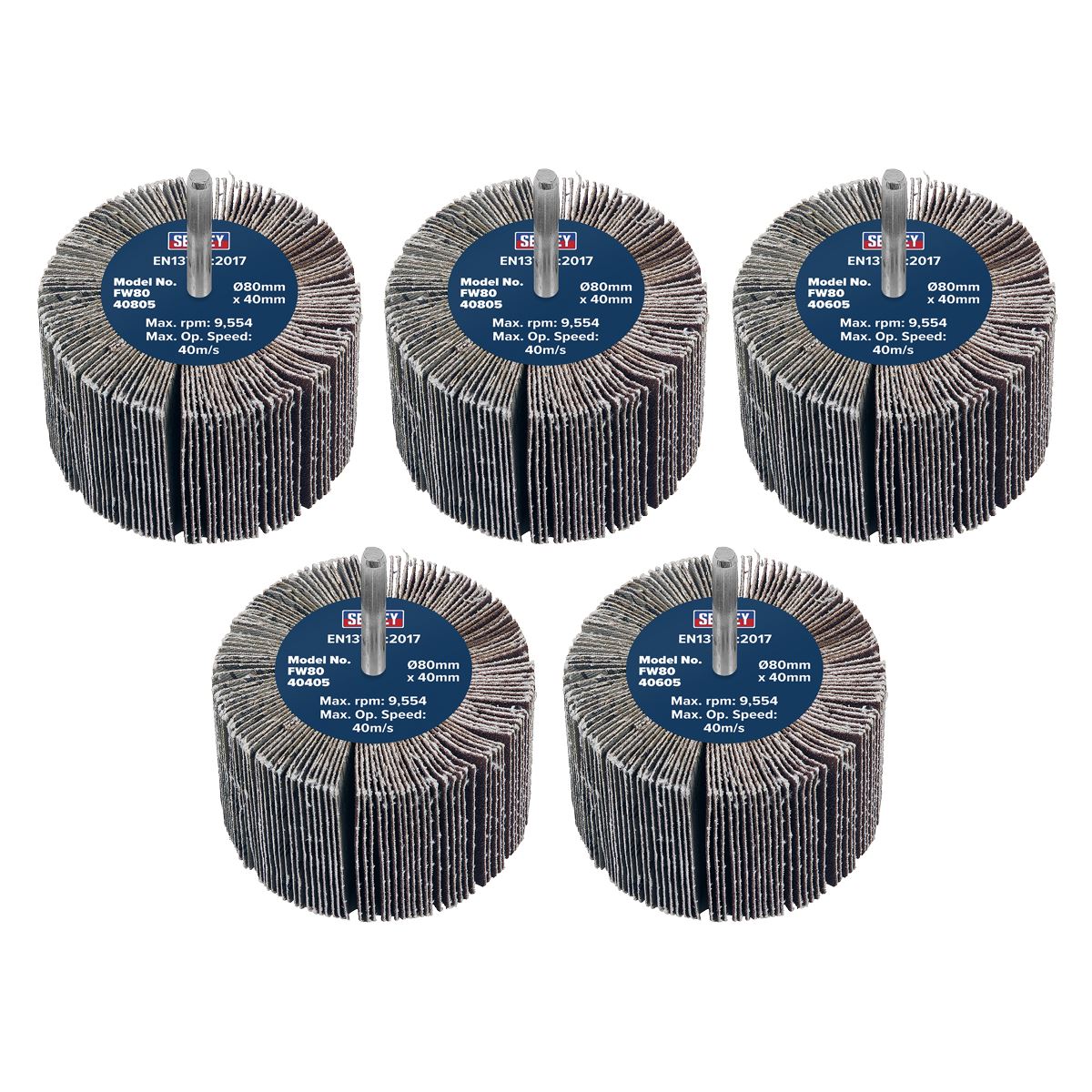 Sealey FW8040ASS Abrasive Flap Wheel Ø80 x 40mm Ø6mm Shaft Assorted Grit - Pack of 5 Sealey