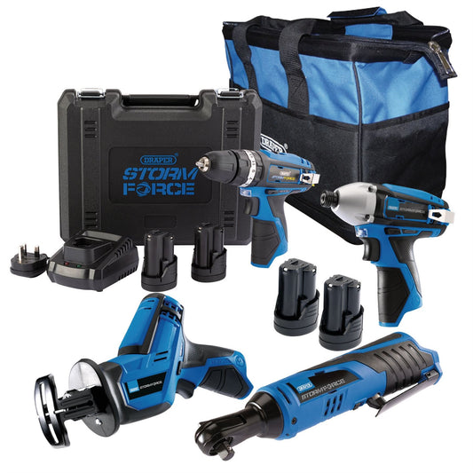 Draper 91032 12V Drill Drive and Cut Interchange Kit 4 x 1.5Ah Li-ion Batteries 1 x Fast Charger and 1 x Tool Bag Draper