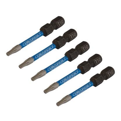 Draper 05649 Expert TX-STAR® Impact Screwdriver Bits T10 x 50mm 1/4" Hex Pack of 5 Draper