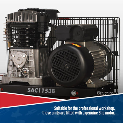 Sealey SAC1153B Air Compressor 150L Belt Drive 3hp with Cast Cylinders Sealey