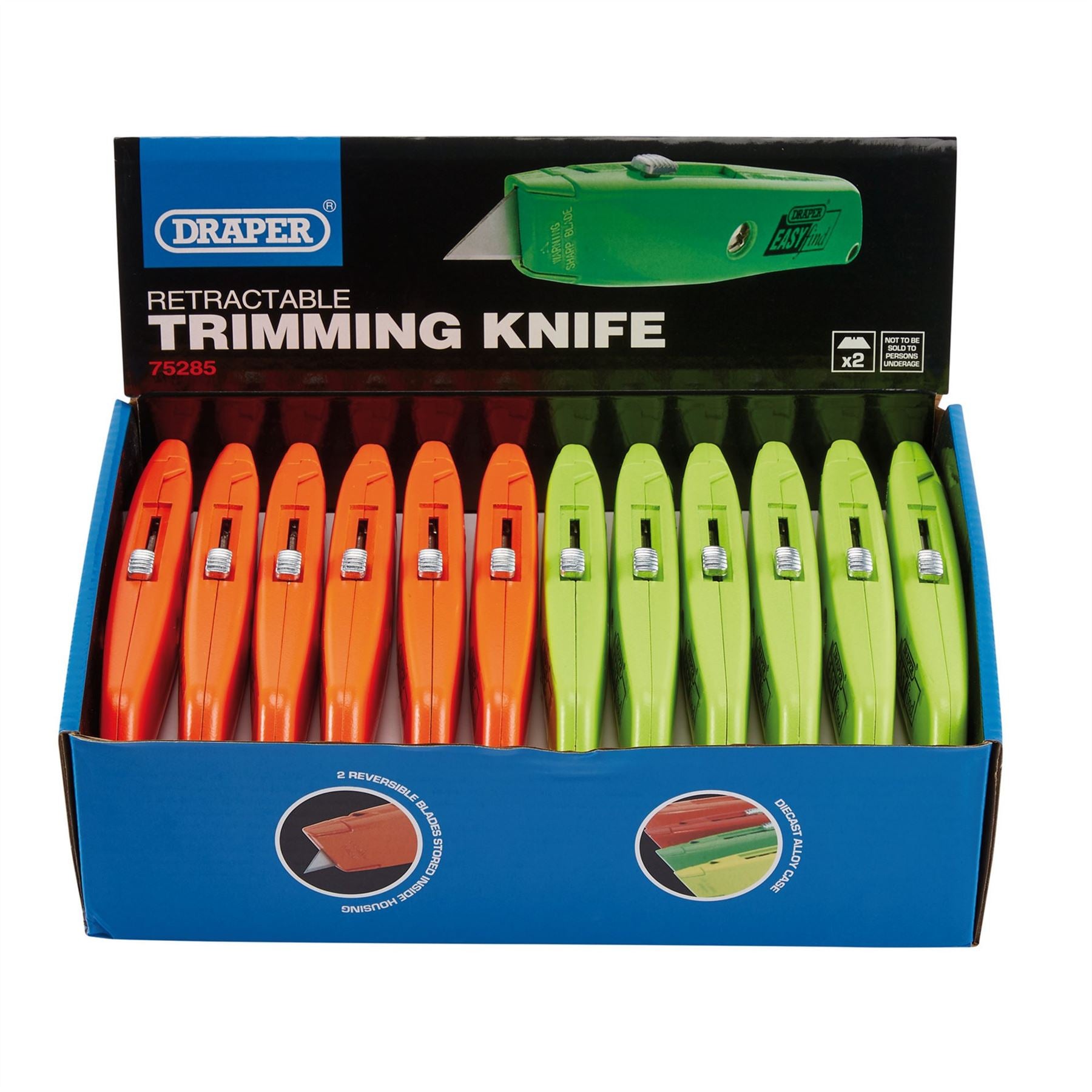 Draper 75285 Easy Find Retractable Trimming Knife with 2 x Blades Draper