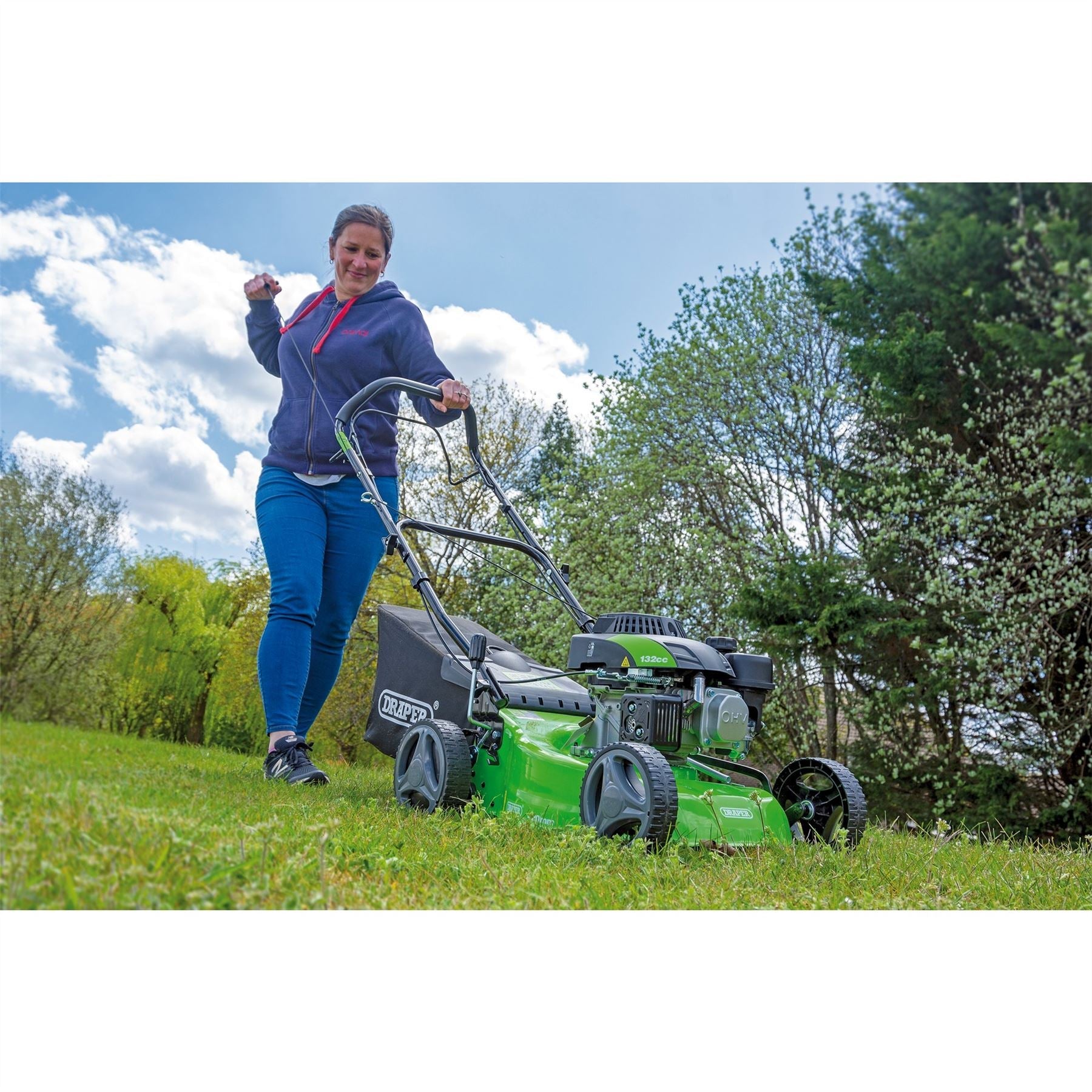 Draper 08671 Steel Deck Petrol Lawn Mower 420mm 132cc/3.3HP Draper