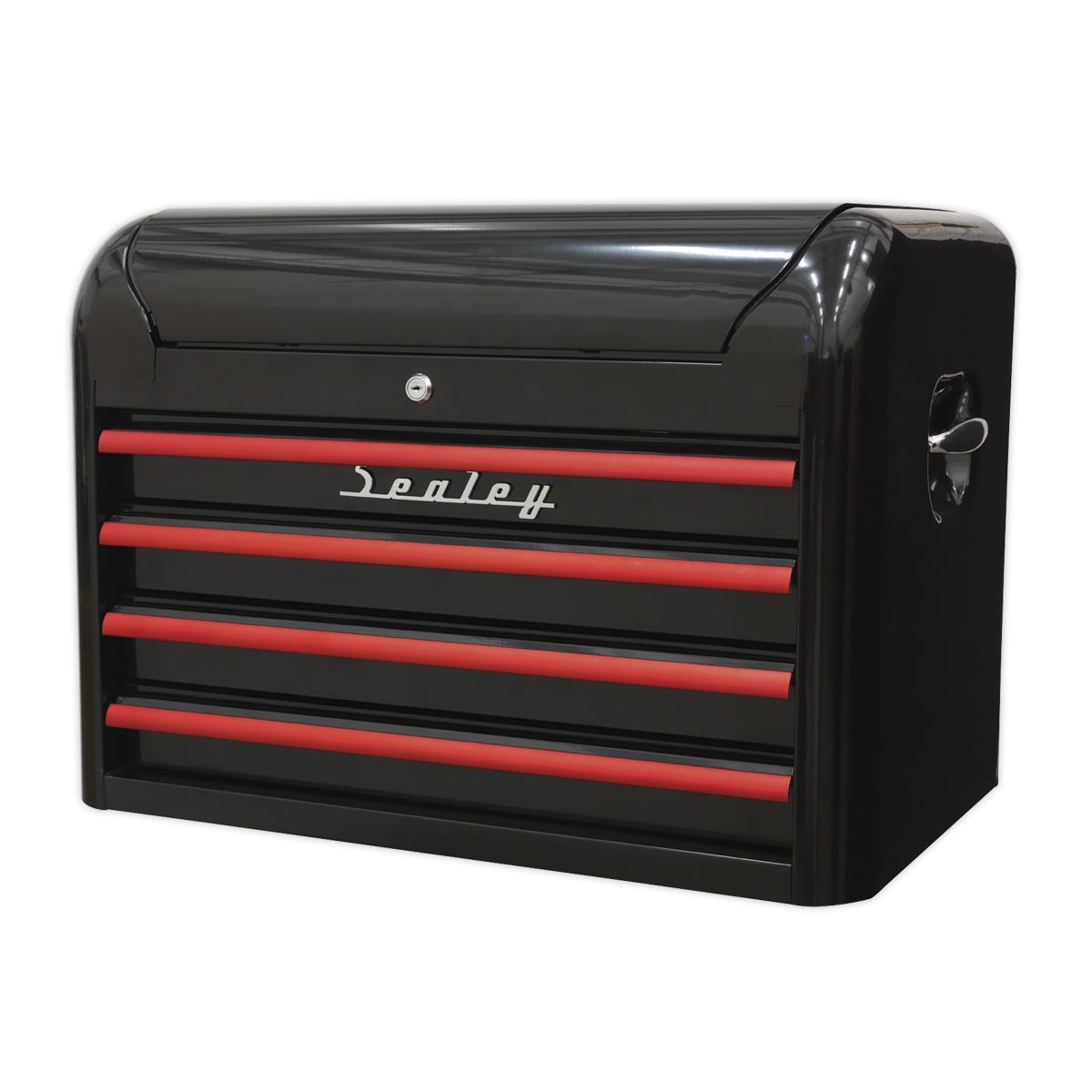 Sealey AP28104BR Topchest 4 Drawer Retro Style - Black with Red Anodised Drawer Pulls Sealey