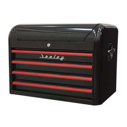 Sealey AP28104BR Topchest 4 Drawer Retro Style - Black with Red Anodised Drawer Pulls Sealey
