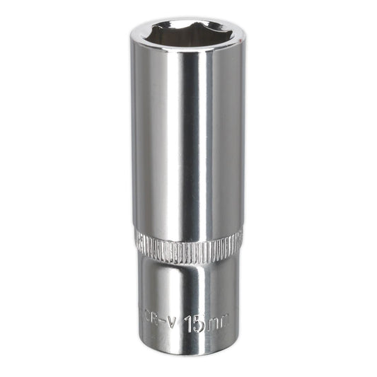 Sealey SP3815D WallDrive® Socket 15mm Deep 3/8"Sq Drive Fully Polished Sealey