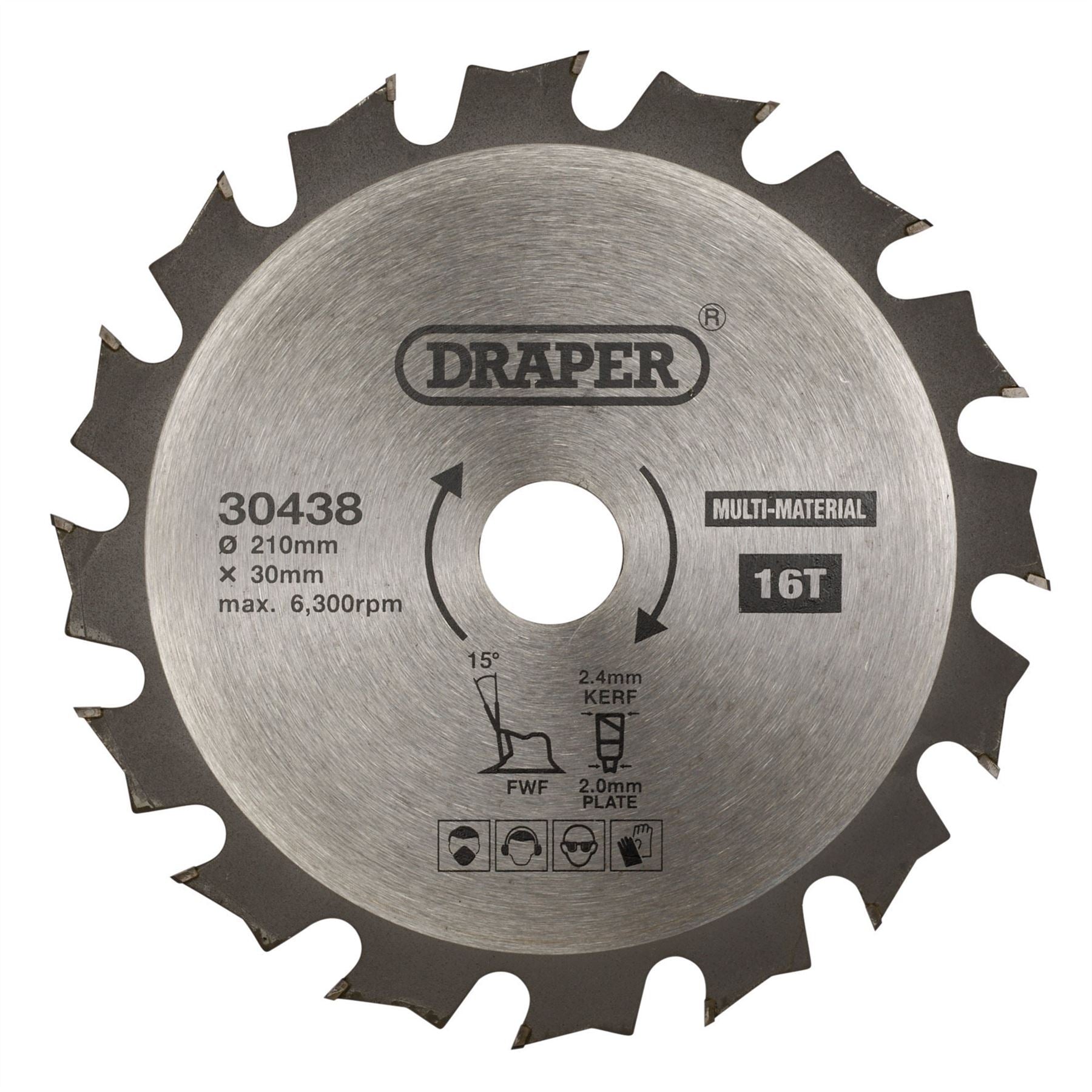 Draper 30438 TCT Multi-Purpose Circular Saw Blade 210 x 30mm 16T Draper