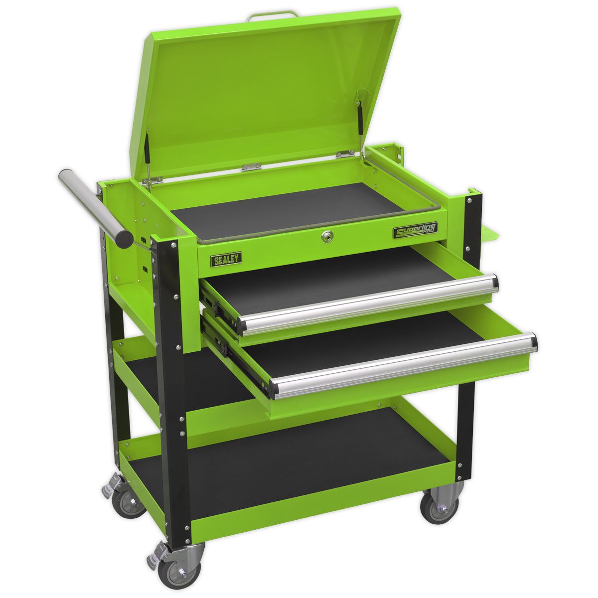 Sealey AP760MHV Heavy-Duty Mobile Tool & Parts Trolley 2 Drawers & Lockable Top - Green Sealey