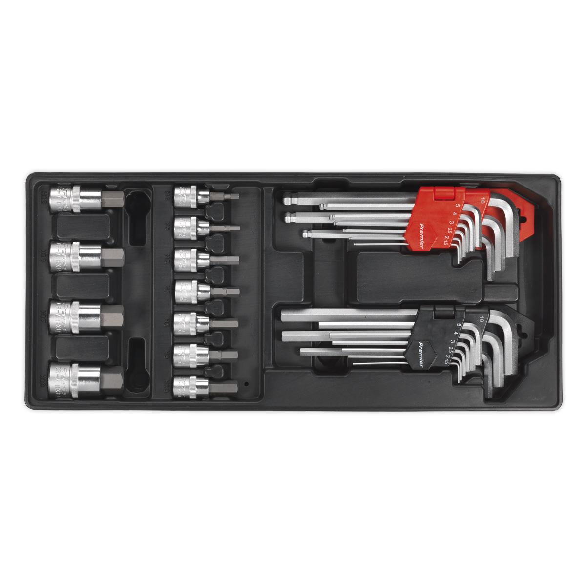 Sealey TBT07 Tool Tray with Hex/Ball-End Hex Keys & Socket Bit Set 29pc Sealey