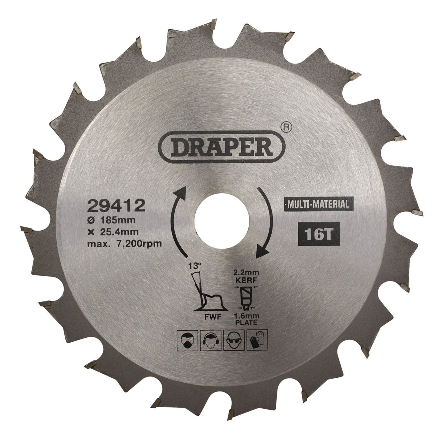 Draper 29412 TCT Multi-Purpose Circular Saw Blade 185 x 25.4mm 16T Draper