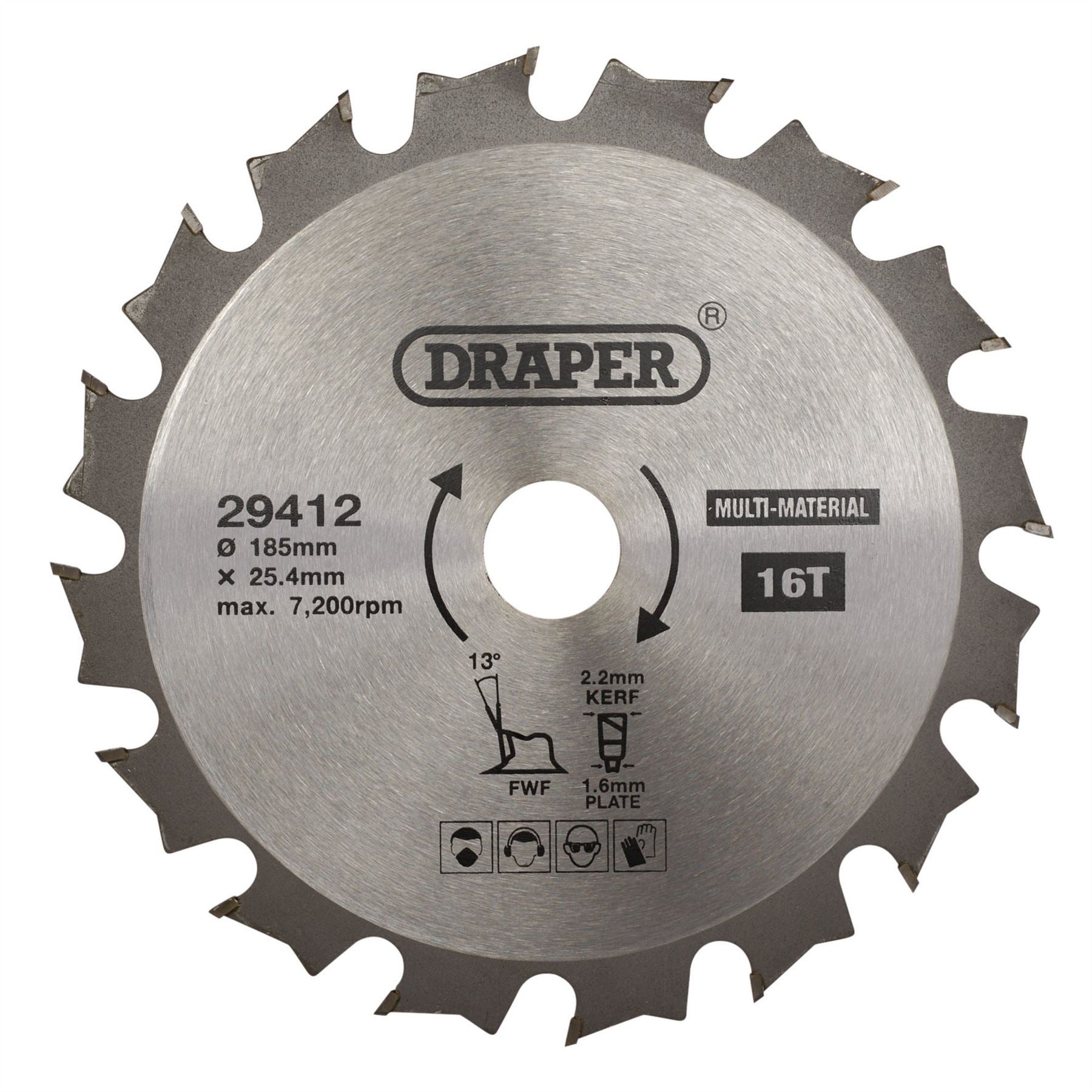 Draper 29412 TCT Multi-Purpose Circular Saw Blade 185 x 25.4mm 16T Draper