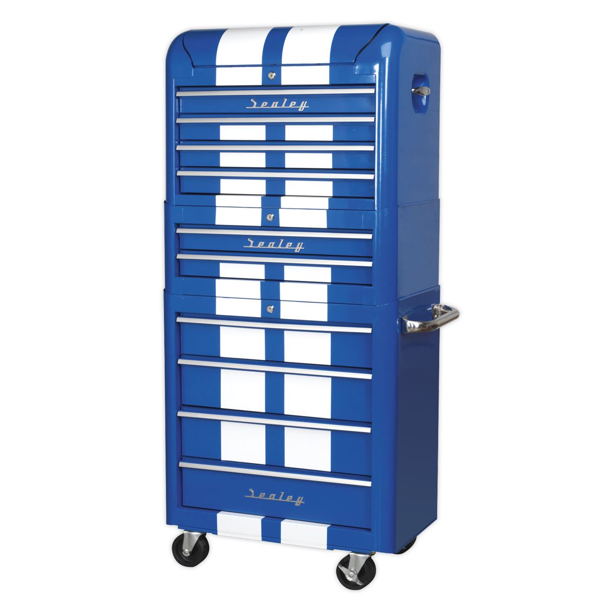 Sealey AP28COMBO2BWS Retro Style Topchest Mid-Box Tool Chest & Rollcab Combination 10 Drawer Blue/White Stripes Sealey
