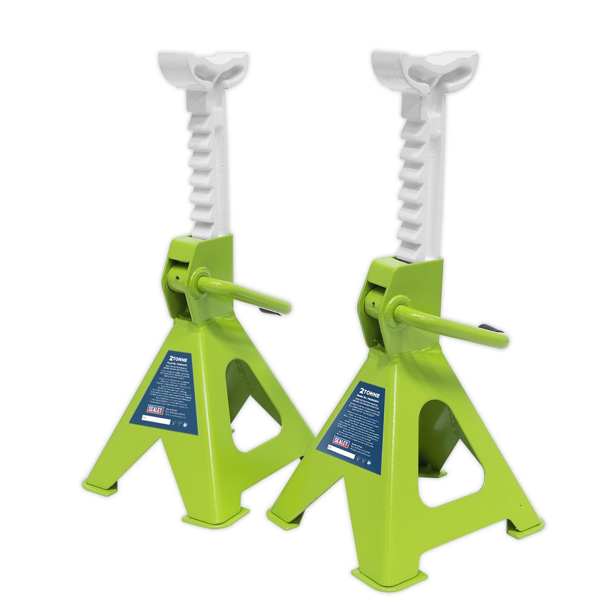 Sealey VS2002HV Ratchet Type Axle Stands (Pair) 2 Tonne Capacity per Stand - Hi-Vis Green Sealey