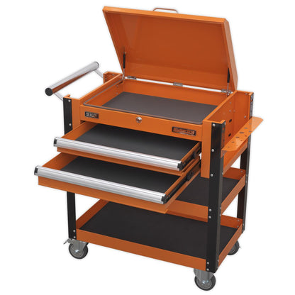 Sealey AP760MO Heavy-Duty Mobile Tool & Parts Trolley 2 Drawers & Lockable Top - Orange Sealey