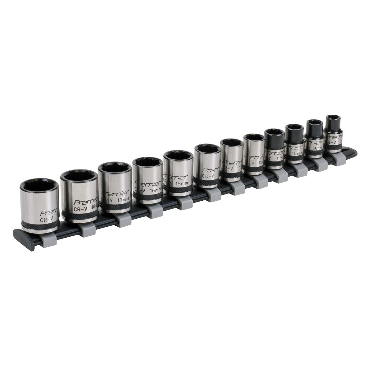Sealey AK2741B Socket Set 12pc 3/8"Sq Drive Lock-On™ 6pt Metric - Premier Black Sealey