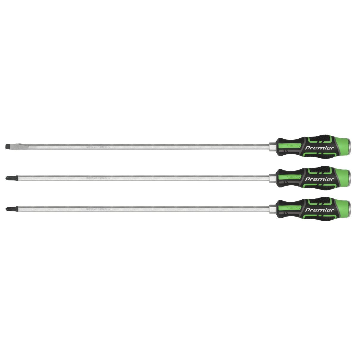 Sealey AK4942HV Extra-Long Hammer-Thru Screwdriver Set Hi-Vis Green 450mm 3pc Sealey