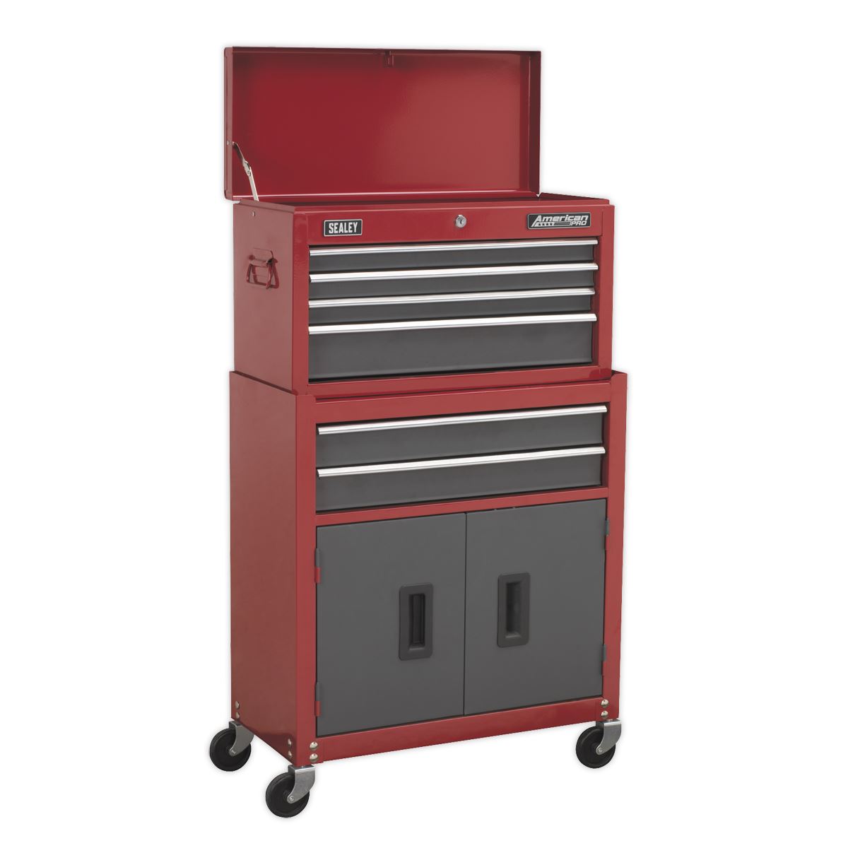 Sealey AP2200BBSTACK Topchest Mid-Box Tool Chest & Rollcab 9 Drawer Stack - Red Sealey