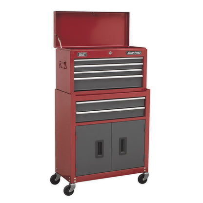 Sealey AP2200BBSTACK Topchest Mid-Box Tool Chest & Rollcab 9 Drawer Stack - Red Sealey