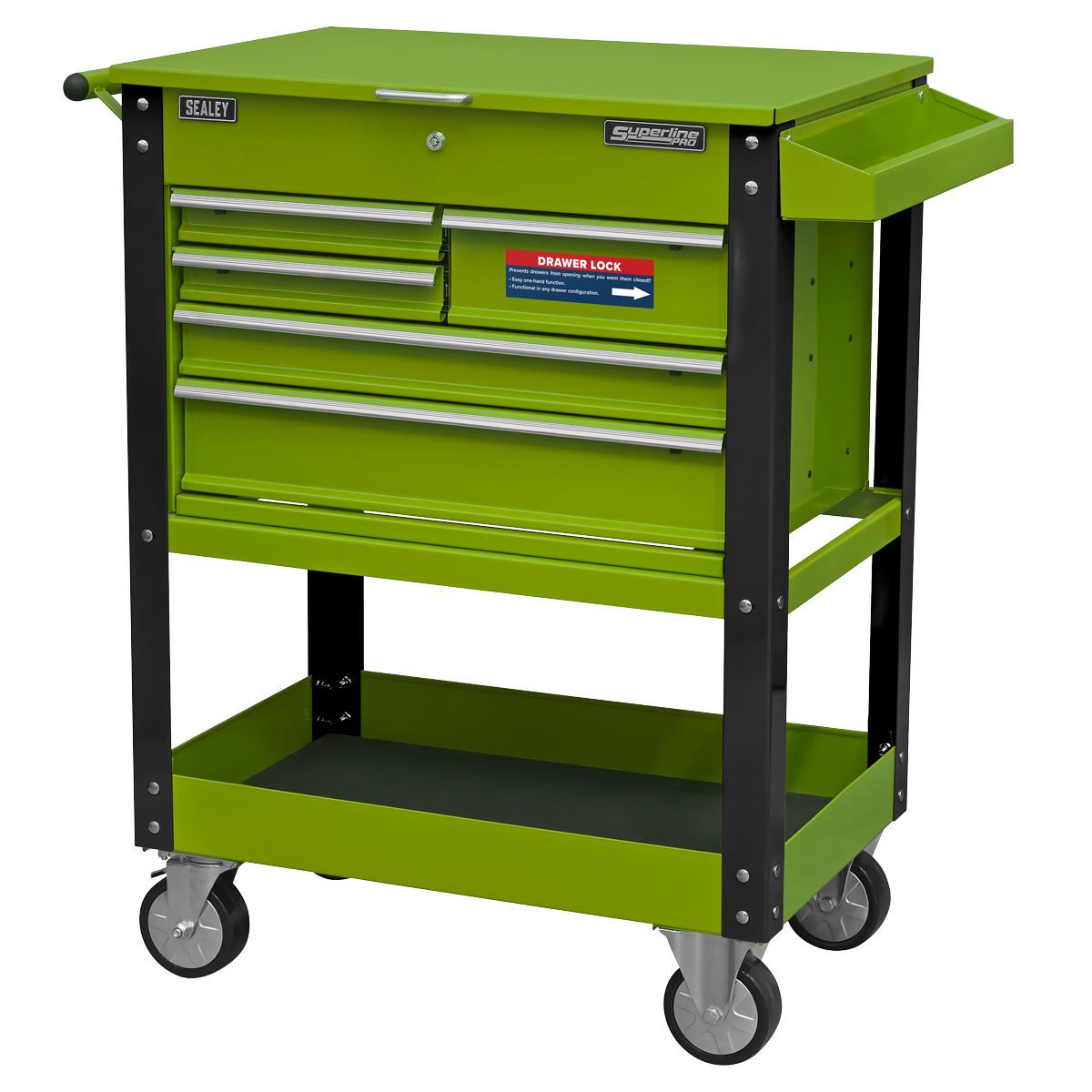 Sealey AP890MHV Heavy-Duty Mobile Tool & Parts Trolley with 5 Drawers and Lockable Top- Hi-Vis Green Sealey