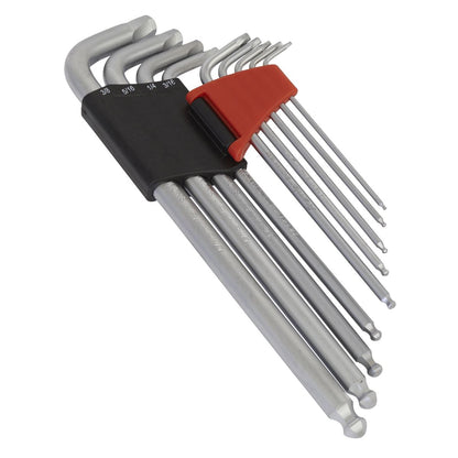 Sealey AK7181 Ball-End Hex Key Set 9pc Extra-Long Lock-On™ Imperial Sealey