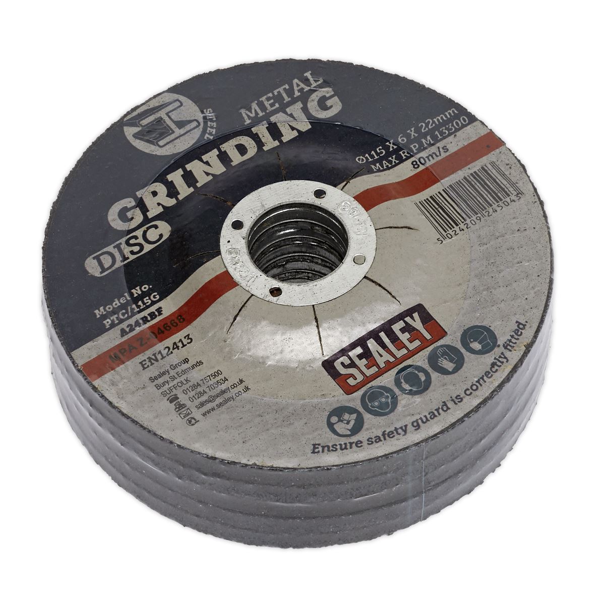 Sealey PTC/115G5 Grinding Disc Ø115 x 6mm Ø22mm Bore - Pack of 5 Sealey