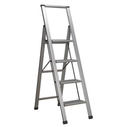 Sealey APSL4 Aluminium Professional Folding Step Ladder 4-Step 150kg Capacity Sealey