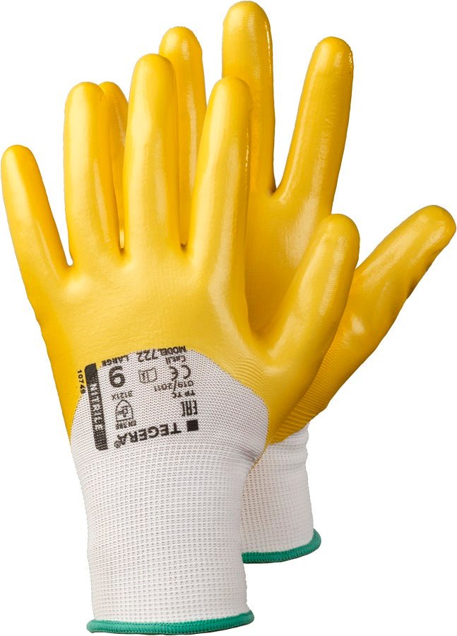 Ejendals Tegera 722 Yellow Nitrle 3/4 Coated Work Gloves Tegera