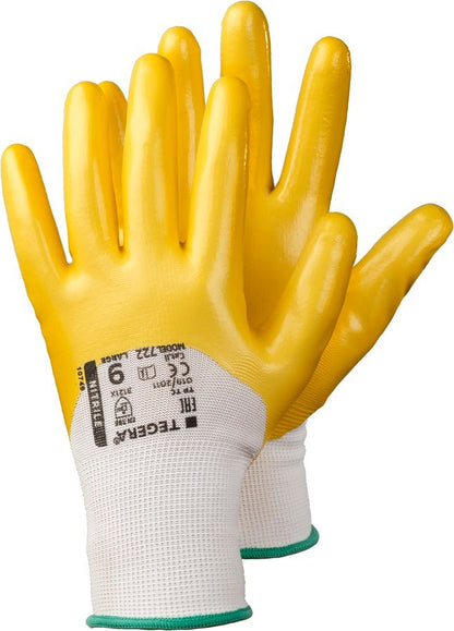 Ejendals Tegera 722 Yellow Nitrle 3/4 Coated Work Gloves Tegera