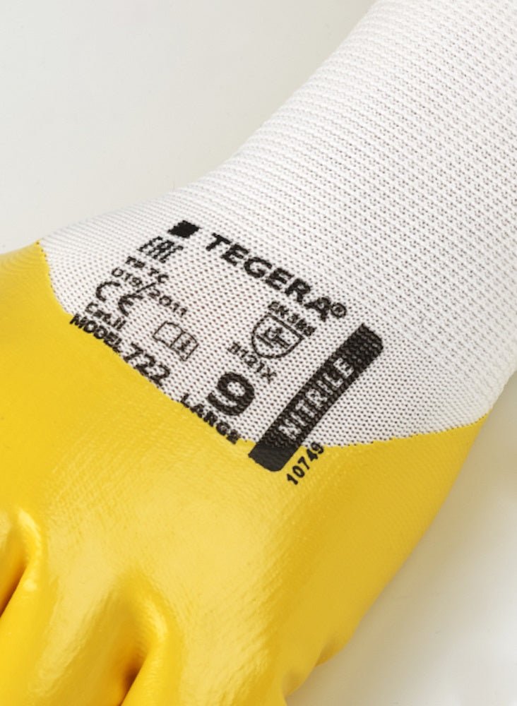 Ejendals Tegera 722 Yellow Nitrle 3/4 Coated Work Gloves Tegera
