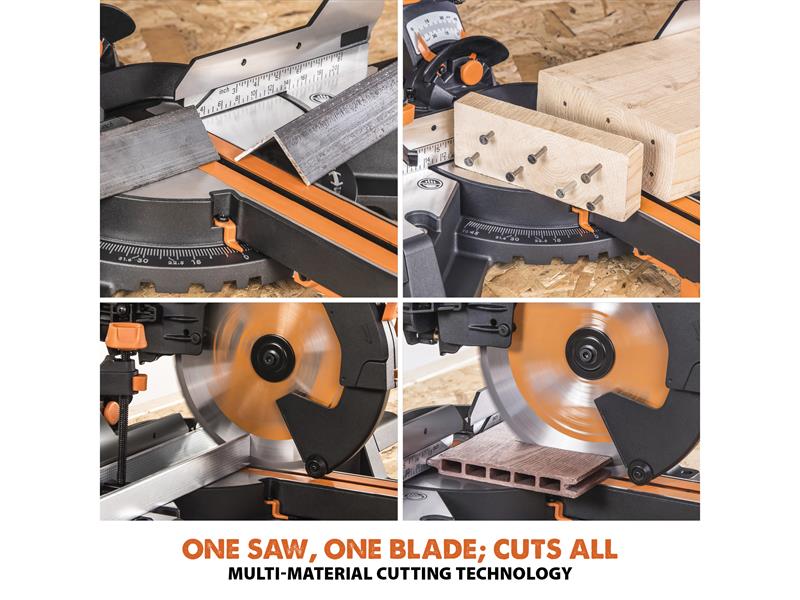 Evolution R255SMS-DB+ Multi-Material Sliding Mitre Saw 255mm 1600W 110V Evolution