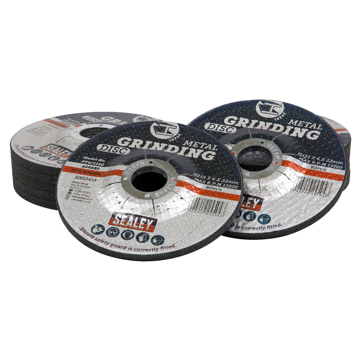 Sealey PTC115G12 Grinding Disc Ø115 x 6mm Ø22mm Bore - Pack of 12 Sealey