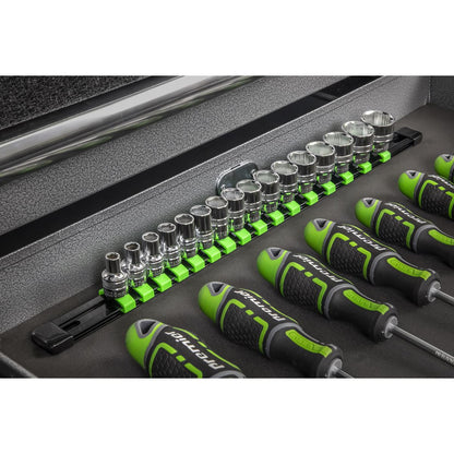 Sealey AK27053HV Socket Retaining Rail with 16 Clips 3/8"Sq Drive - Hi-Vis Green Sealey