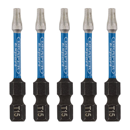 Draper 05651 Expert TX-STAR® Impact Screwdriver Bits T15 x 50mm 1/4" Hex Pack of 5 Draper