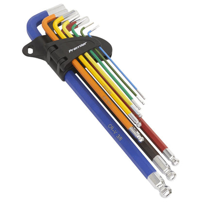 Sealey AK7198 Ball-End Hex Key Set Extra-Long 9pc Colour-Coded Imperial Sealey