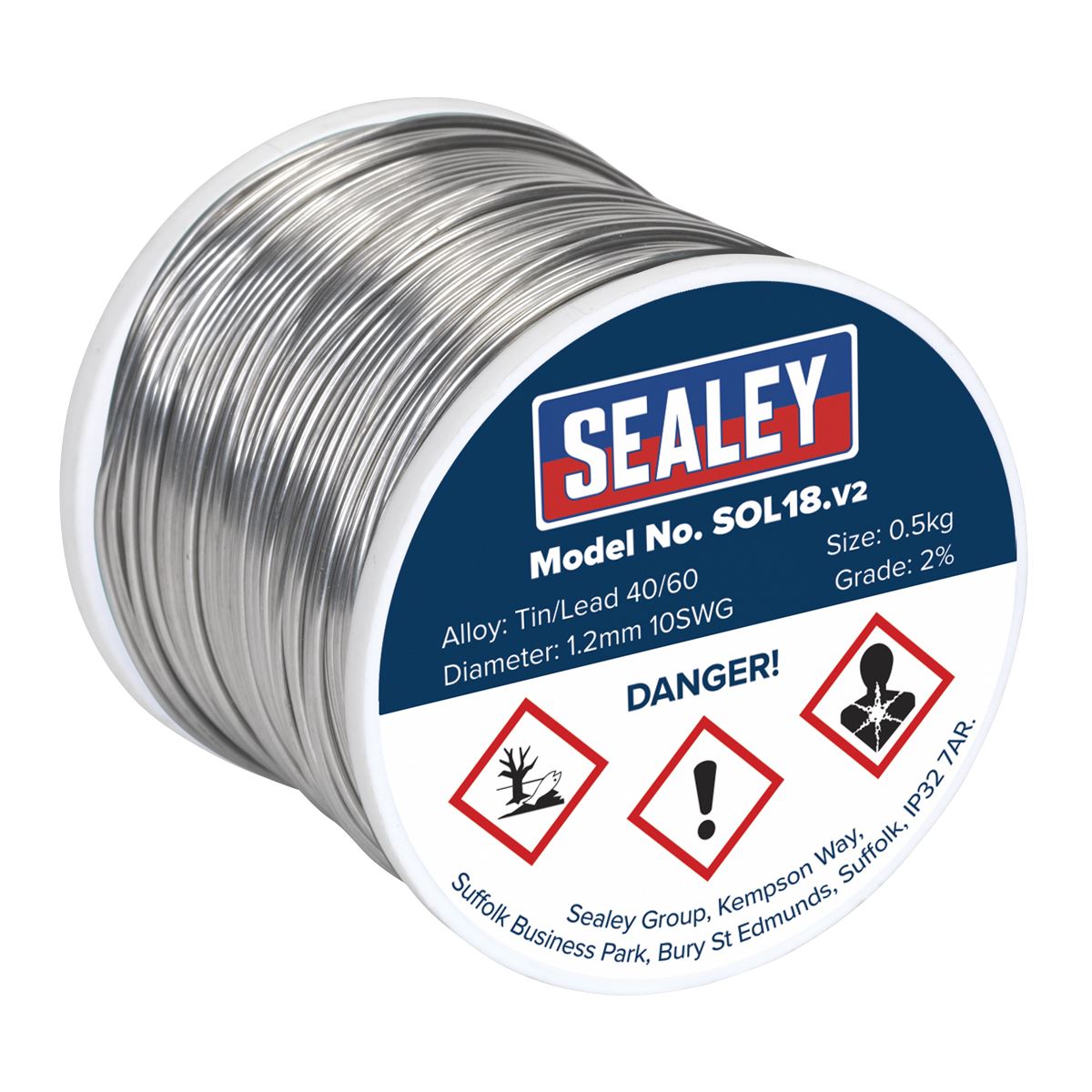 Sealey SOL18 Solder Wire Quick Flow 1.2mm/18SWG 40/60 0.5kg Reel Sealey