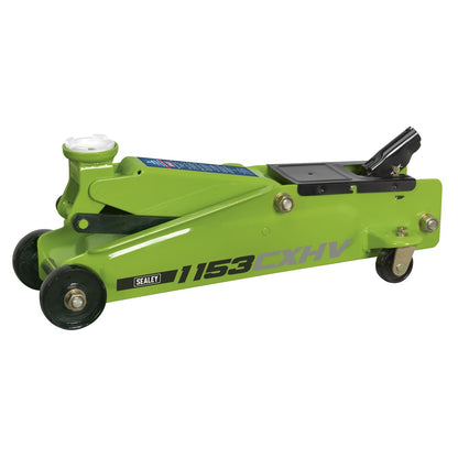 Sealey 1153CXHV Long Reach Heavy-Duty Trolley Jack 3 Tonne - Green Sealey