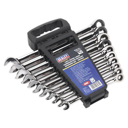 Sealey AK63914 Combination Ratchet Spanner Set 10pc Extra-Long Metric Sealey