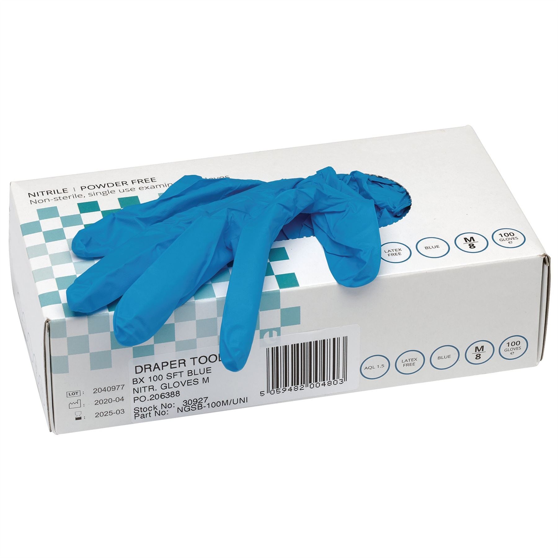 Draper 30927 Nitrile Gloves Medium Blue Pack of 100 Draper