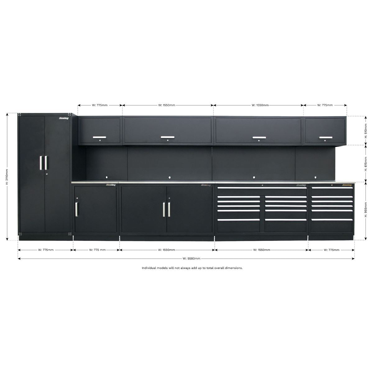 Sealey APMSSTEEL Premier 5.6m Storage System - Stainless Worktop Sealey