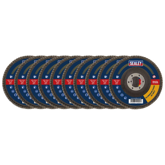 Sealey FD11540E10 40Grit Flap Discs Aluminium Oxide Ø115mm Ø22mm Bore - Pack of 10 Sealey
