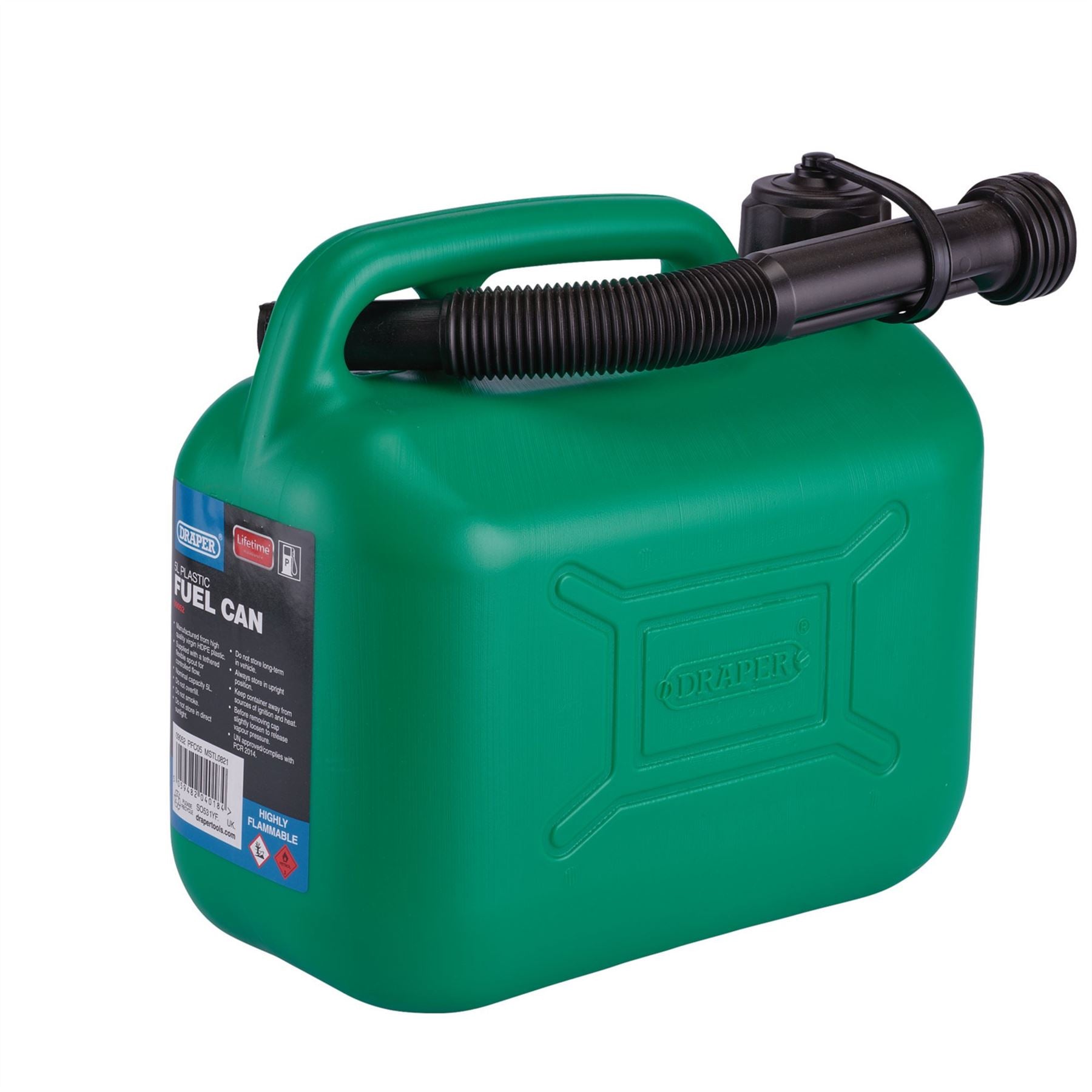 Draper 09052 Plastic Fuel Can 5L Green Draper