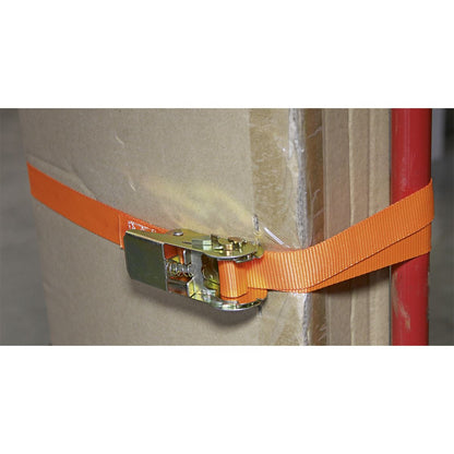 Sealey TD05045E Self-Securing Ratchet Straps 25mm x 4.5m 500kg Breaking Strength - Pair Sealey