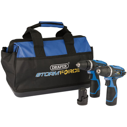 Draper 52031 Storm Force® 10.8V Power Interchange Combi Drill and Rotary Drill Twin Kit 3 x 1.5Ah Batteries 1 x Charger 1 x Bag Draper