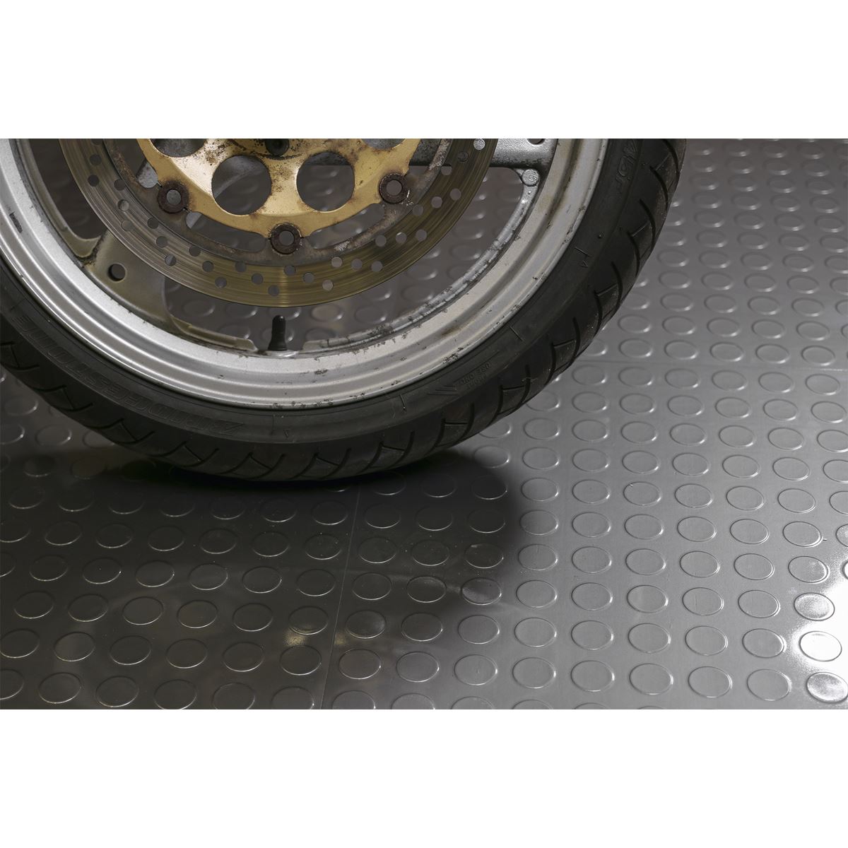 Sealey FT2S Vinyl Floor Tile with Peel & Stick Backing - Silver Coin Pack of 16 Sealey