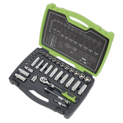 Sealey AK7960 Socket Set 34pc 3/8"Sq Drive 6pt WallDrive® Metric Sealey