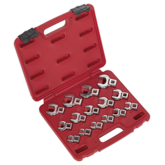 Sealey AK59891 Crow's Foot Open-End Spanner Set 15pc 3/8"Sq Drive Metric Sealey
