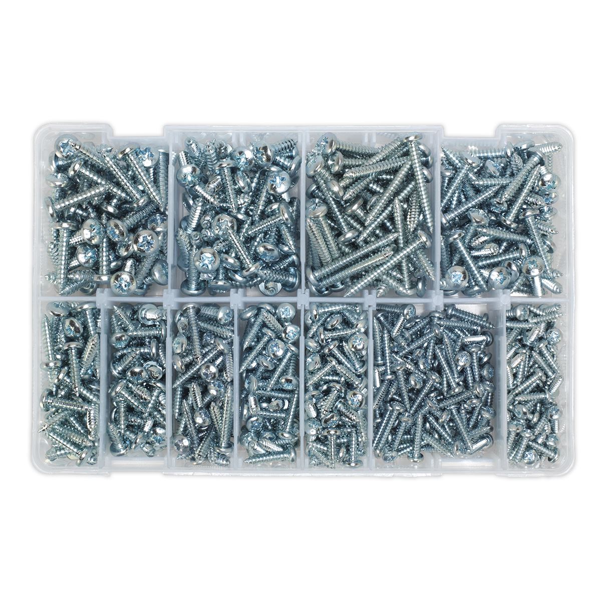 Sealey AB063STPH Self-Tapping Screw Assortment DIN 7981CZ 700pc Pan Head Pozi Zinc Sealey