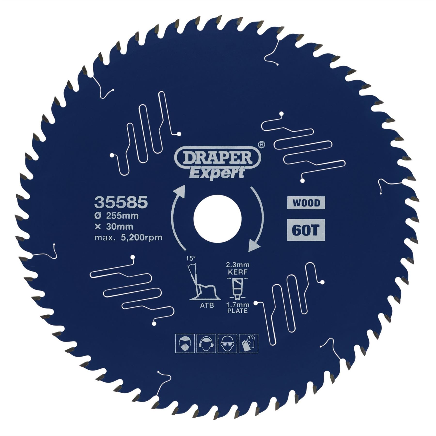 Draper 35585 Expert TCT Circular Saw Blade for Wood with PTFE Coating 255 x 30mm 60T Draper
