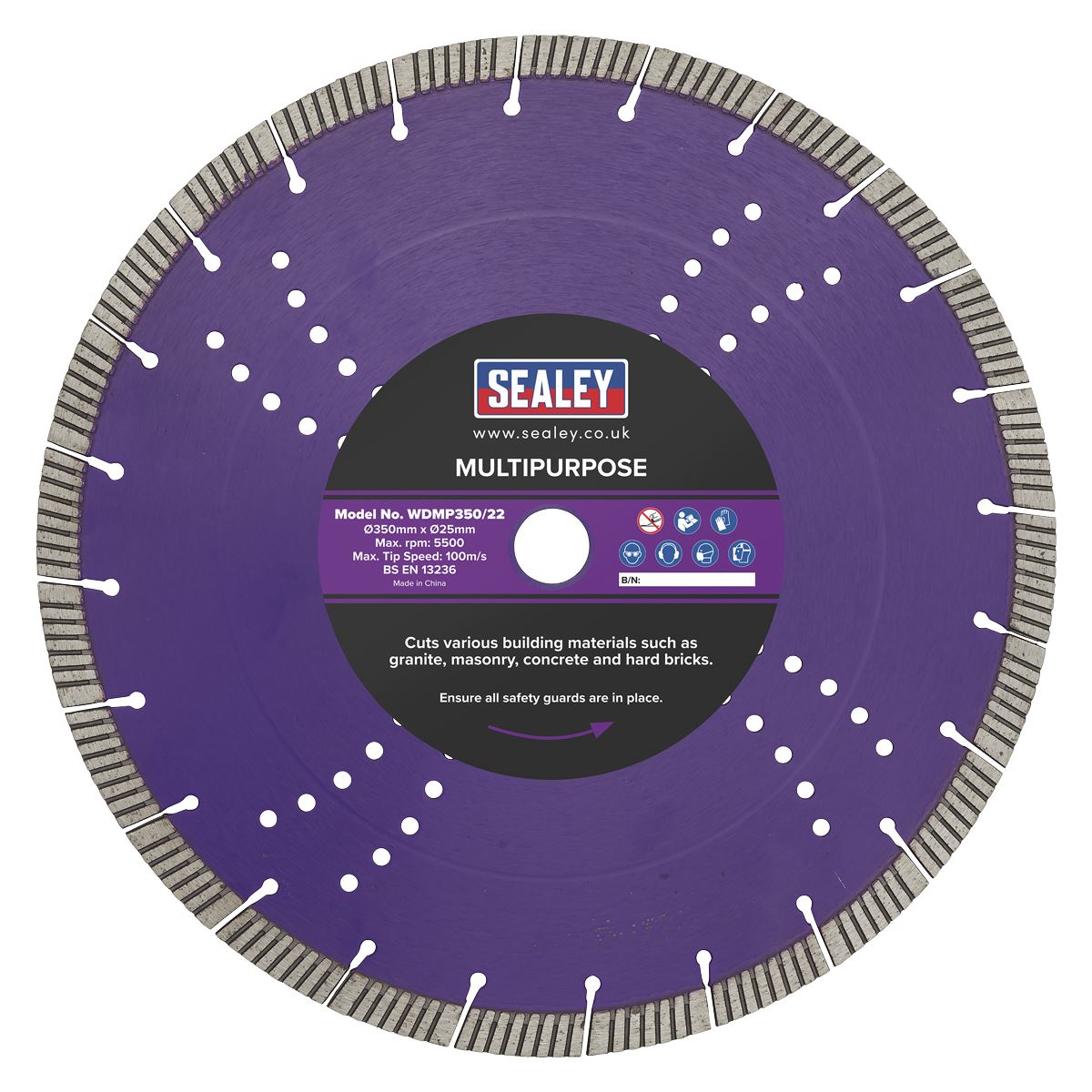 Sealey WDMP350/22 Cutting Disc Multipurpose Dry/Wet Use Ø350mm Sealey