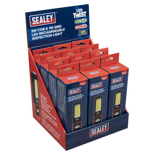 Sealey LED601DB LED Twist Rechargeable Inspection Light 5W COB & 1W SMD - Display Box of 12 Sealey