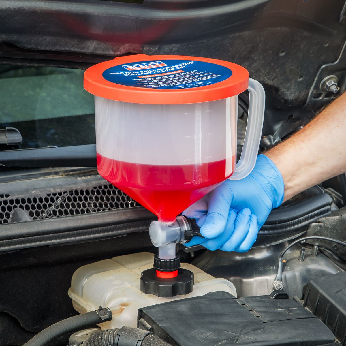Sealey VS0045 Automotive Coolant Filling Set Non-Spill 15pc Sealey